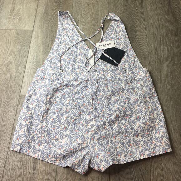 NWT Nightwalker Summer of Lover Romper Floral V Neck Zip 100% Cotton Blue Large - Picture 7 of 10